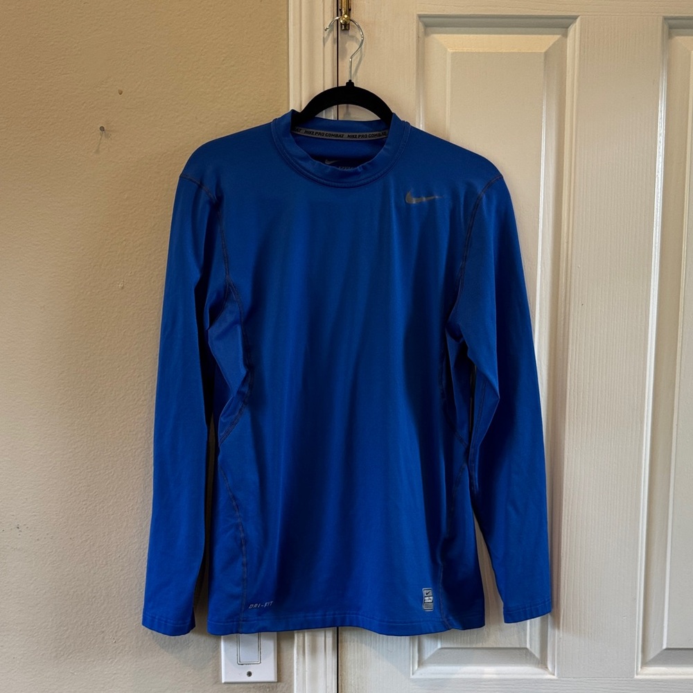 Nike Pro Combat Men's Vibrant Blue Long Sleeve Dri-Fit -Medium